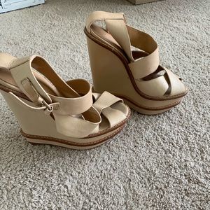 LAMB Angela leather and wood wedge